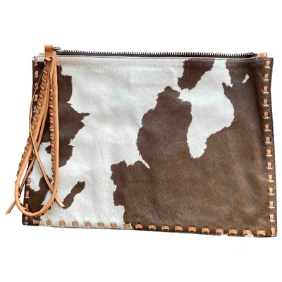 Pre-owned Elena Ghisellini Pony-style Calfskin Clutch Bag In Brown
