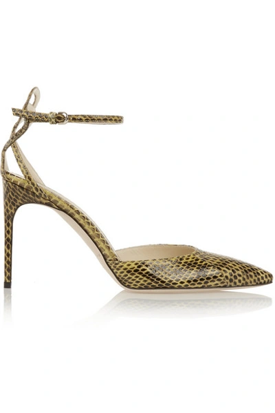 Brian Atwood Celeste Elaphe Pumps In Yellow
