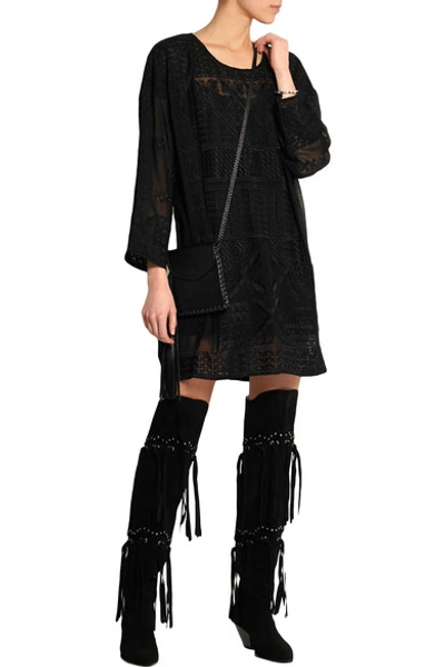 Shop Giuseppe Zanotti Studded And Fringed Suede Over-the-knee Boots In Black