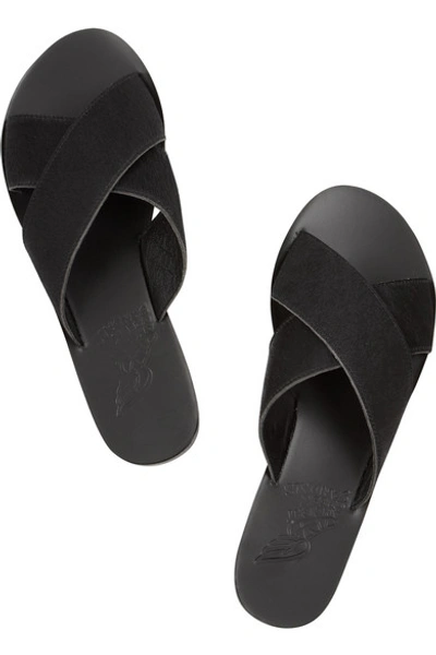 Shop Ancient Greek Sandals Thais Calf Hair Slides In Black