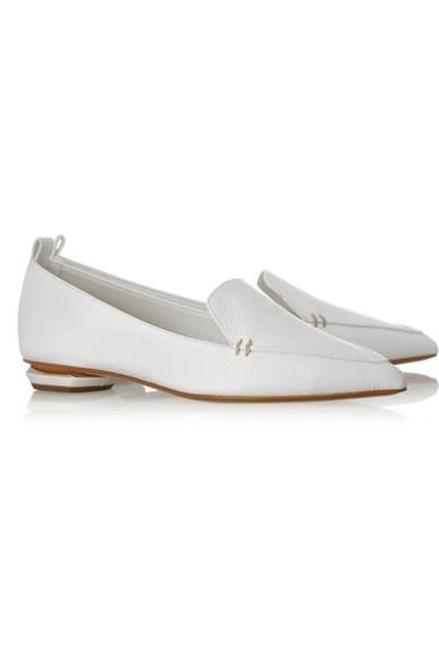 Shop Nicholas Kirkwood Textured-leather Point-toe Flats In White