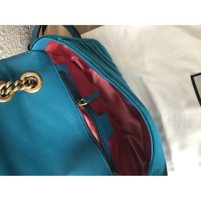 Pre-owned Gucci Marmont Blue Velvet Handbag