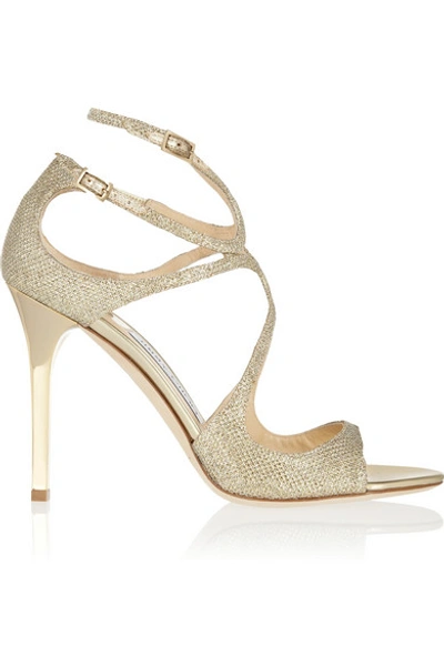 Shop Jimmy Choo Lang Textured-lamé Sandals In Gold