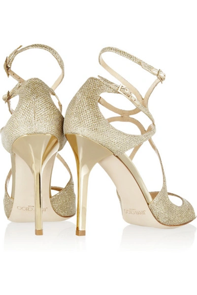 Shop Jimmy Choo Lang Textured-lamé Sandals In Gold