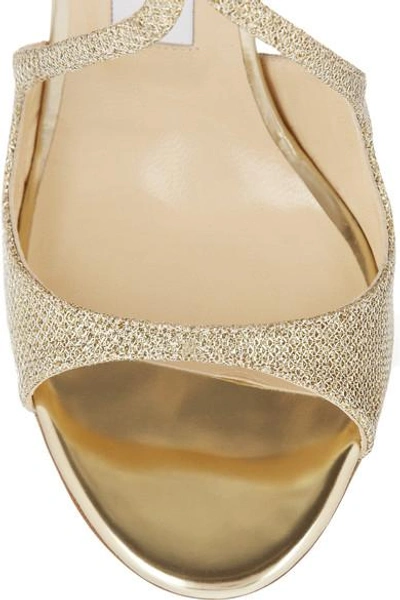 Shop Jimmy Choo Lang Textured-lamé Sandals In Gold