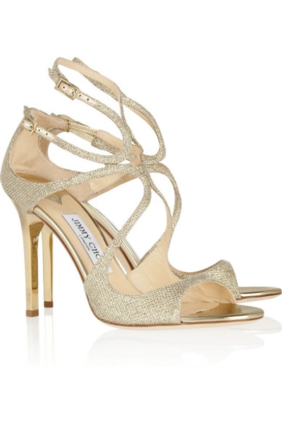 Shop Jimmy Choo Lang Textured-lamé Sandals In Gold