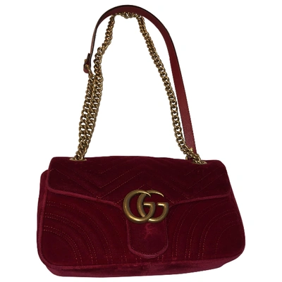 Pre-owned Gucci Marmont Red Suede Handbag