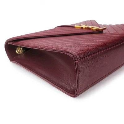 Pre-owned Saint Laurent Portefeuille Enveloppe Leather Handbag In Burgundy