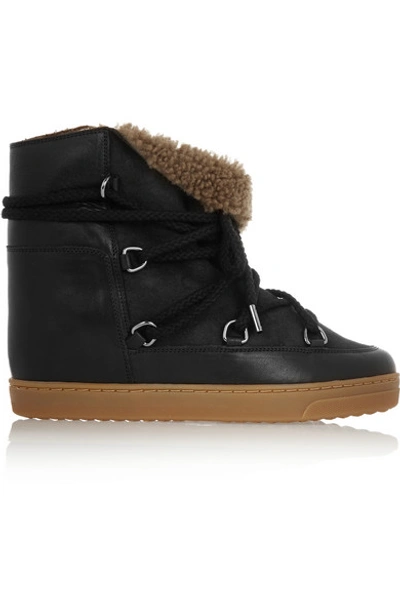 Isabel Marant Nowles Shearling-lined Leather Concealed Wedge Boots In Black