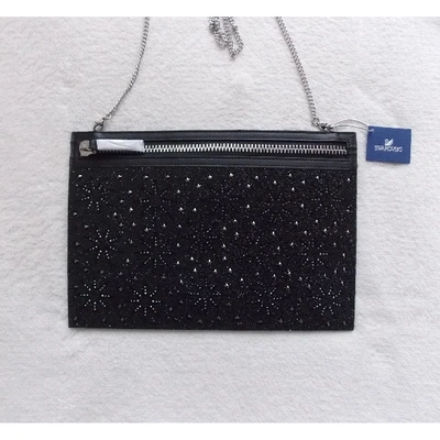 Pre-owned Swarovski Leather Clutch Bag In Black