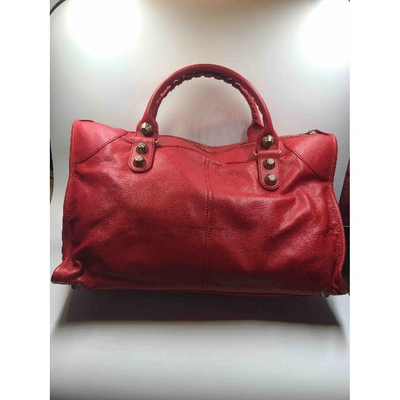 Pre-owned Balenciaga Weekender Leather Handbag In Red