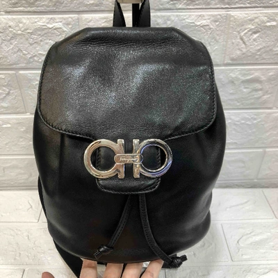 Pre-owned Ferragamo Leather Backpack In Black