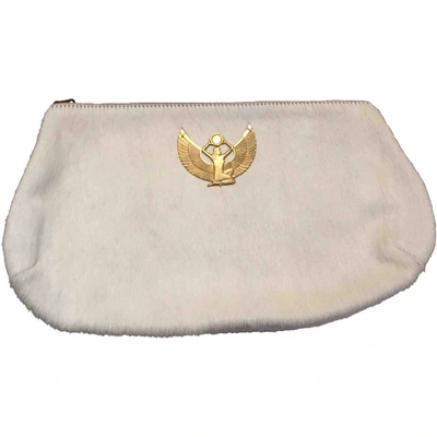 Pre-owned Sous Les Pavés Pony-style Calfskin Clutch Bag In Ecru