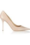 Jimmy Choo Agnes Nude Pearlised Printed Leather Pointy Toe Pumps In Neutrals