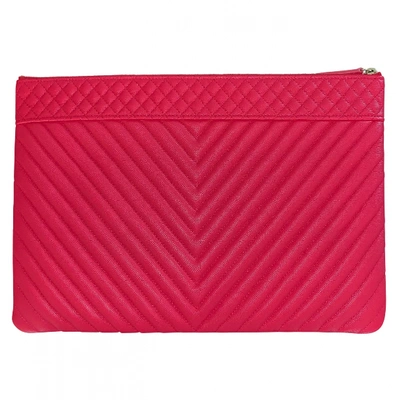 Pre-owned Chanel Red Leather Clutch Bag