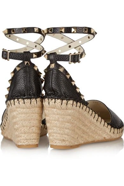 Shop Valentino The Rockstud Leather Espadrilles In Black