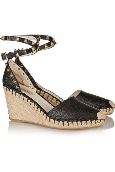 Shop Valentino The Rockstud Leather Espadrilles In Black