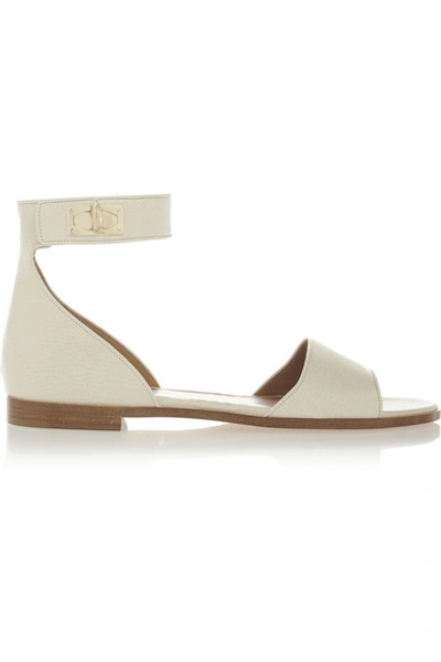 Givenchy Woman Shark Lock Textured-leather Sandals Ecru In Beige
