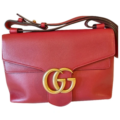 Pre-owned Gucci Gg Running Leather Handbag In Red