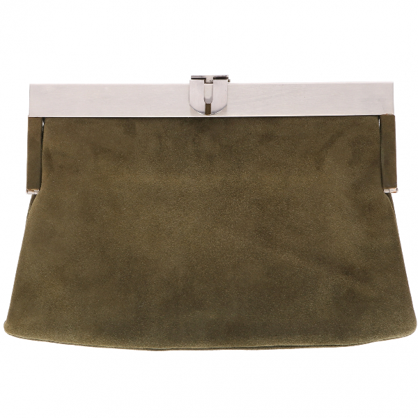 green suede clutch bag