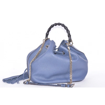 Pre-owned Gucci Bamboo Blue Leather Handbag