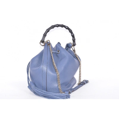Pre-owned Gucci Bamboo Blue Leather Handbag