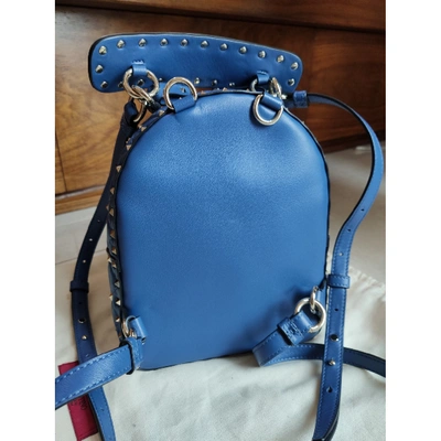 Pre-owned Valentino Garavani Rockstud Spike Blue Leather Backpack