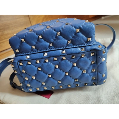 Pre-owned Valentino Garavani Rockstud Spike Blue Leather Backpack