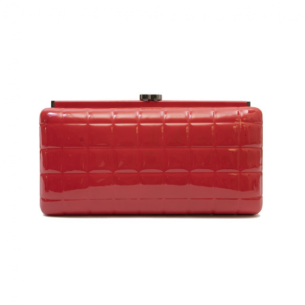 red patent leather clutch