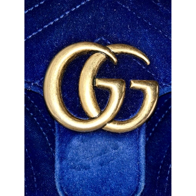 Pre-owned Gucci Gg Marmont Flap Velvet Crossbody Bag In Blue
