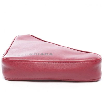 Pre-owned Balenciaga Triangle Leather Clutch Bag In Red