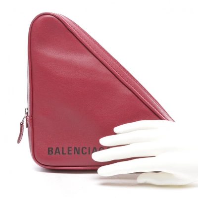 Pre-owned Balenciaga Triangle Leather Clutch Bag In Red