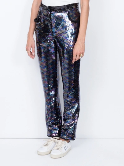 Shop Balmain Sequin Embellished Trousers Blue