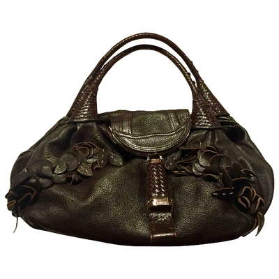 Pre-owned Fendi Spy Leather Handbag In Brown