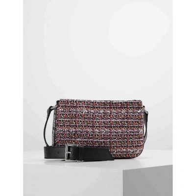 Pre-owned Pinko Tweed Crossbody Bag In Black