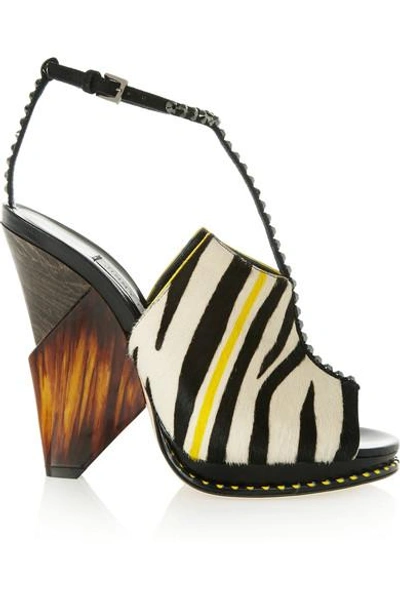 Shop Jimmy Choo Kascade Calf Hair And Leather T-bar Sandals In Black