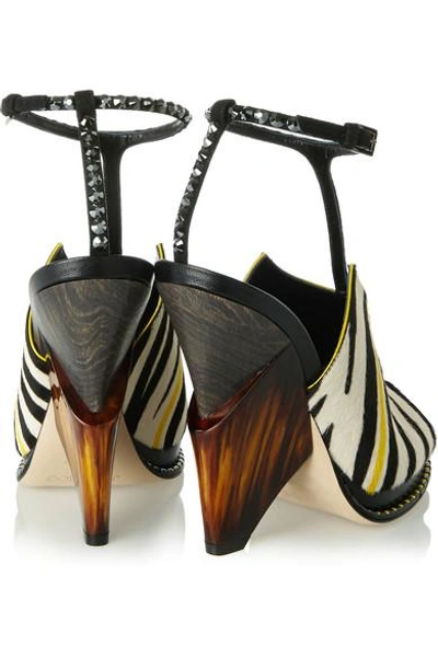 Shop Jimmy Choo Kascade Calf Hair And Leather T-bar Sandals In Black