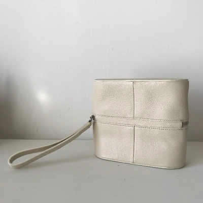 Pre-owned Building Block Leather Clutch Bag In White