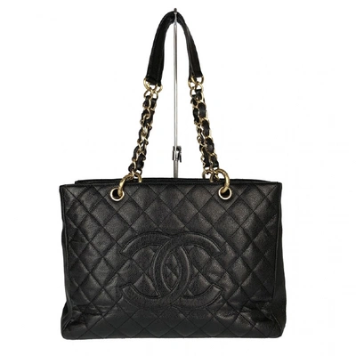 Pre-owned Chanel Petite Shopping Tote Black Leather Handbag