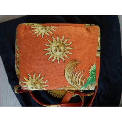 Pre-owned Versace Cloth Handbag In Orange