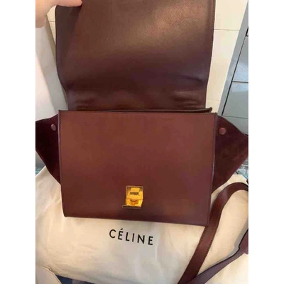 Pre-owned Celine Trapèze Leather Handbag In Burgundy