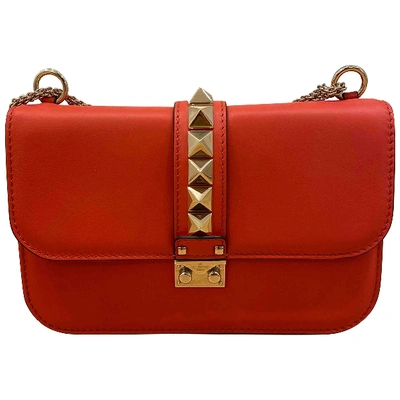 Pre-owned Valentino Garavani Glam Lock Leather Crossbody Bag In Orange