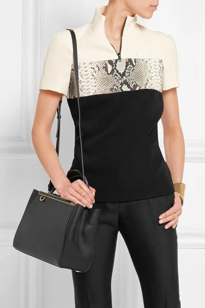 Shop Fendi 2jours Small Textured-leather Tote In Black