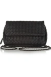 Bottega Veneta Messenger Mini Intrecciato Leather Shoulder Bag In Black