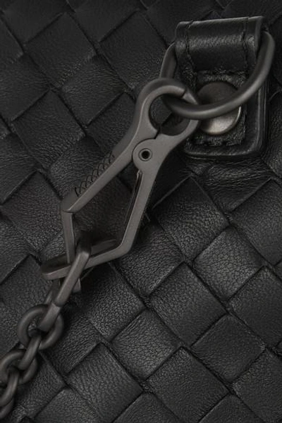 Shop Bottega Veneta Messenger Mini Intrecciato Leather Shoulder Bag In Black