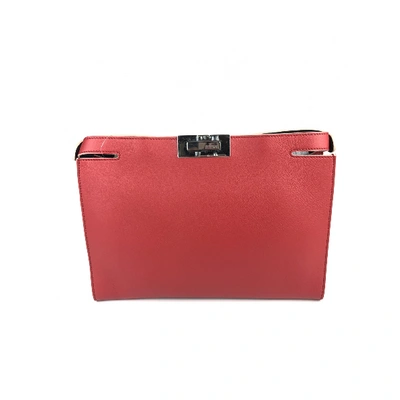 Pre-owned Fendi Peekaboo Leather Clutch Bag In Red