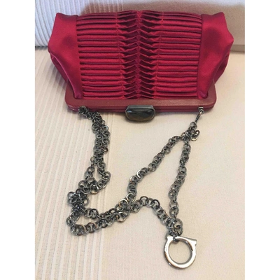 Pre-owned Ferragamo Silk Clutch Bag In Red