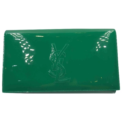 Pre-owned Saint Laurent Kate Monogramme Leather Clutch Bag In Green