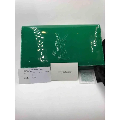 Pre-owned Saint Laurent Kate Monogramme Leather Clutch Bag In Green
