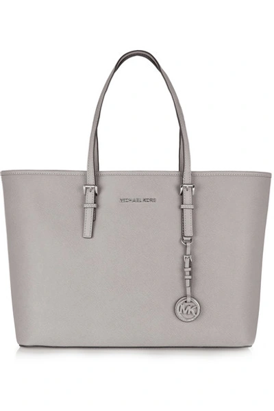 Michael Michael Kors Jet Set Textured-leather Tote In Gray